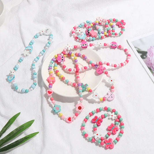 1 Set Girl Butterflies Flowers Necklace+Bracelet Baby Handmade Princess Necklace Beads Toys  Accessories Children Gifts