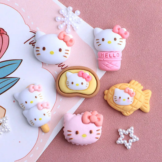 10 Pcs New Cute Cartoon Animal Hello Kitty Resin Cabochon Scrapbooking DIY Jewelry Hairpin Craft Decoration Accessories